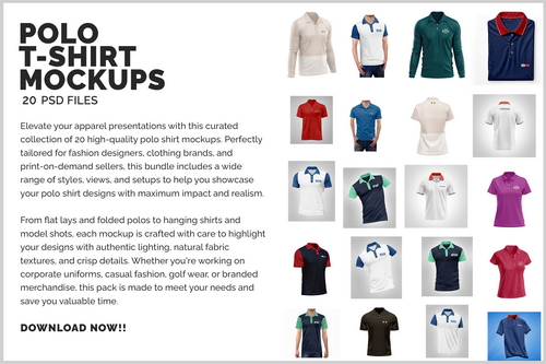 Polo Shirt Mockup Collection - 20 Realistic Clothing Mockup PSD Files