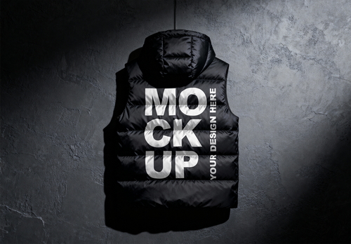 Black Hooded Puffer Vest Mockup &ndash; Back View