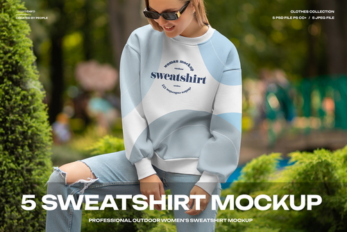 5 Mockups of Sweatshirts on the Girl on the Outdoor