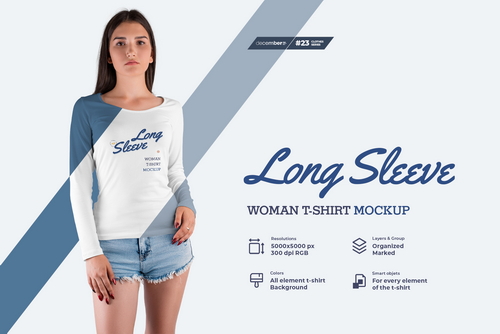 8 Long Sleeve Woman T-Shirt Mockup