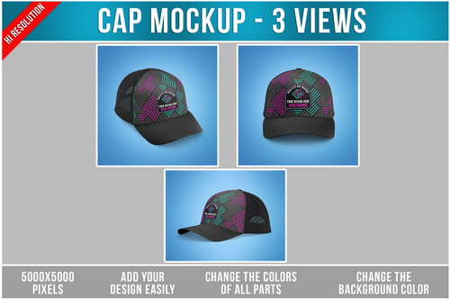 Cap Mockup - 3 View