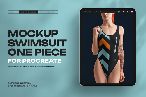 6 Mockups of a One Piece Sports Women's Swimsuit for Procreate on iPad