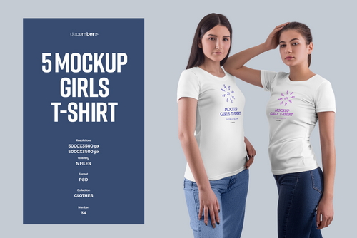 5 Mockups Girls T-Shirt