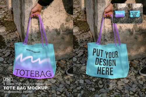Realistic Scene Tote Bag Mockup - VOL