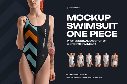 6 Mockups of a One Piece Sports Women's Swimsuit