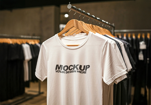 Realistic T-Shirt Mockup in a Store with Generative AI