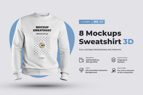 8 Mockups Mens 3D Sweatshirt