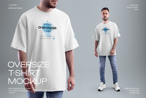 4 Oversized Men's T-Shirt Mockups. vol.02