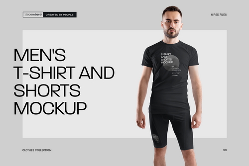 6 Men's Mockups T-Shirt and Compression Shorts