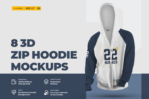 8 3D Zip Hoodie Mockups
