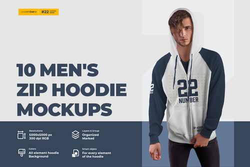 10 Men's Zip Hoodie Mockups