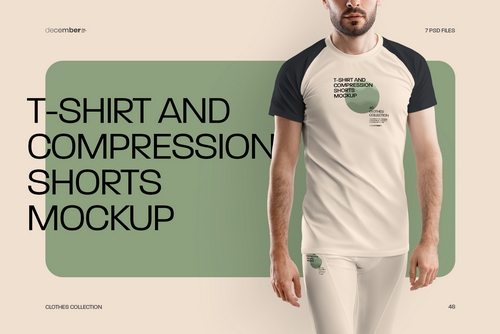 7 Men's Mockups T-Shirt and Compression Shorts