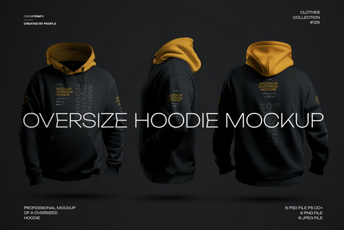 6 Mockups Oversize Hoodie in 3D Style. Dark Light. vol.02