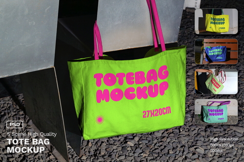 Realistic Scene Tote Bag Mockup - VOL 2
