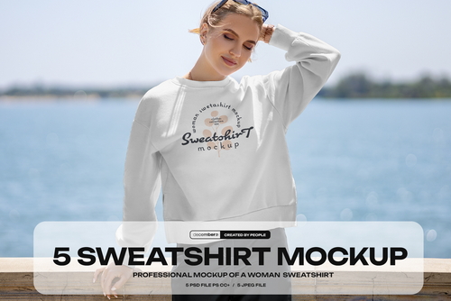 5 Mockups of Sweatshirts on the Girl on the Lake