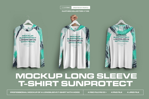 4 Mockups Long Sleeve T-Shirt SunProtect on Hangers
