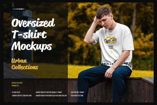 6 Oversized T-shirt Mockup on a Man Outside