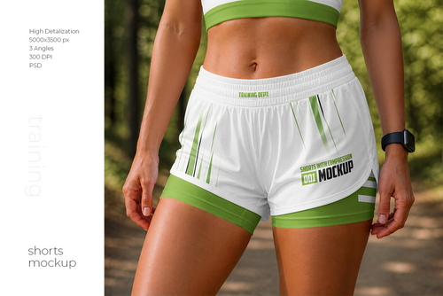 Women&rsquo;s Training Shorts with Compression Mockup Set