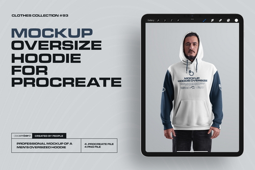 4 Mockups Oversize Hoodie. Front, Back and Side View for Procreate