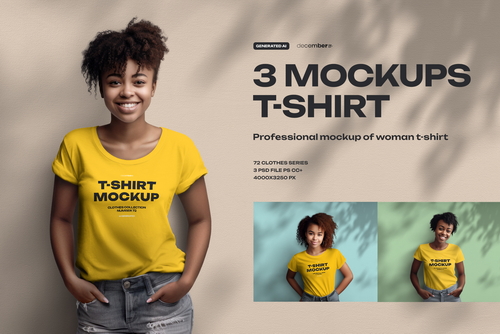 T-shirt Mockups on 3 Different African American Women. Generated Ai