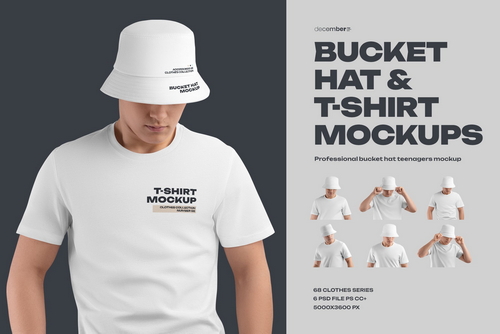 Bucket Hat and T-Shirt Mockups