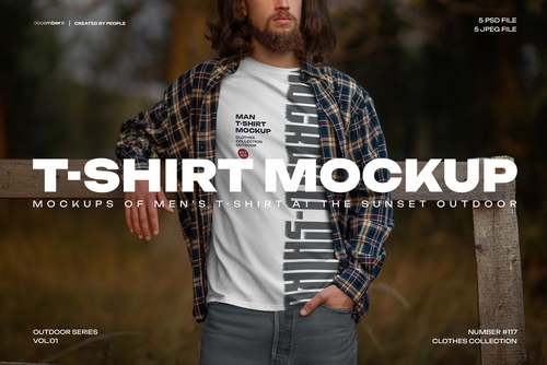 5 Mockups of Men's T-Shirt at the Sunset Outdoor