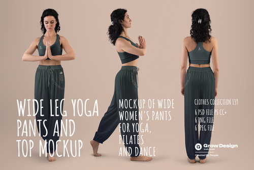 6 Wide Leg Pants Mockups and Top for Yoga and Pilates. vol.03