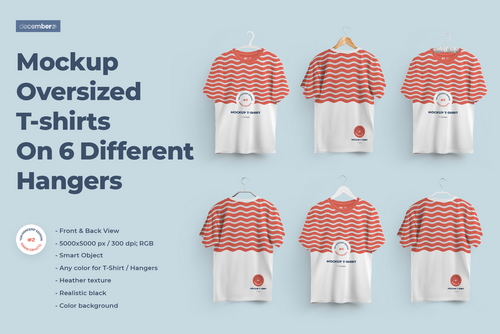 2 Mockups Oversized T-shirts On 6 Different Hangers