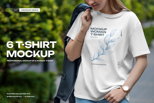 6 Mockups T-Shirt on a Girl on the Walk