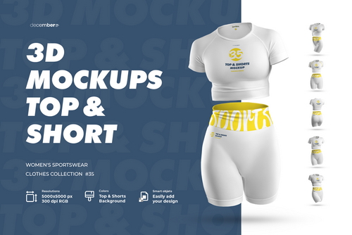 3D Mockup Women Top & Shorts Sportswears