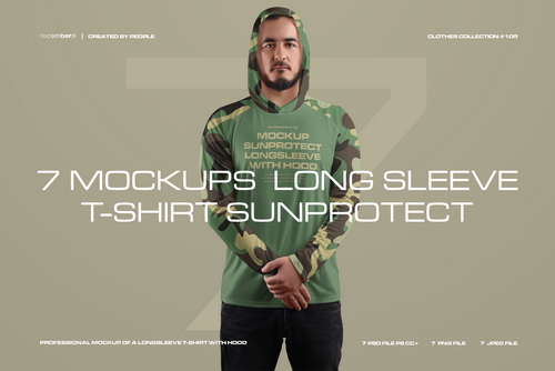 7 Men's Mockups Long Sleeve T-Shirt SunProtect
