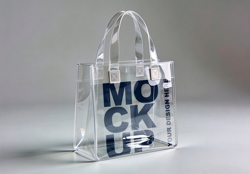 Transparent Pvc Tote Bag Mockup On Minimal Studio BG