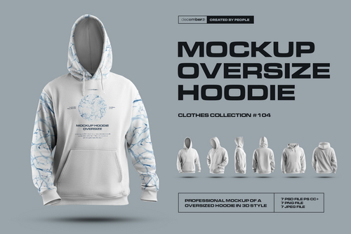 7 Mockups Oversize Hoodie in 3D Style
