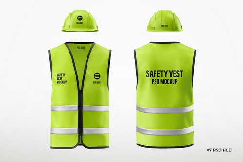 Construction Safety Vest with Helmet Mockup