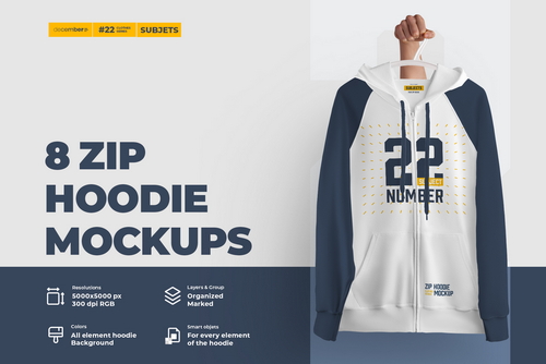 8 Zip Hoodie Mockups (Subject)