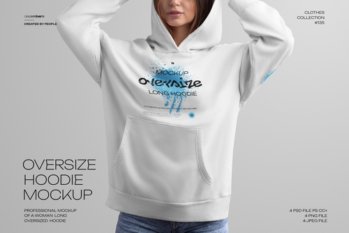 4 Mockups Woman Oversize Long Hoodie. vol.03