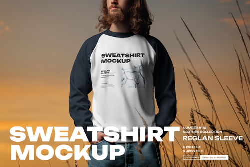 6 Mockups of Men's Raglan Sleeve Sweatshirt on the Sunset Outdoor