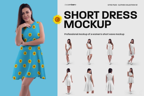 9 Women's Short Wave Dress Mockups