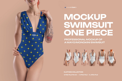 6 Mockups of a One Piece Women's Swimsuit