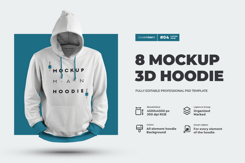8 3D Men Mockups Hoodie