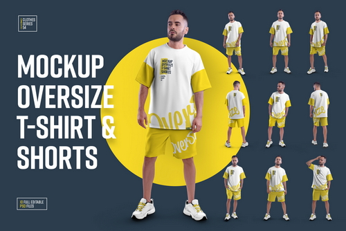 10 Mockups Oversize T-shirt and Shorts Kit