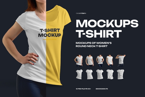 10 Mockups of Women's Round Neck T-Shirt.