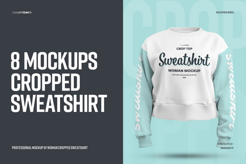 8 Mockups Crop Top Woman Sweatshirt 3D Style
