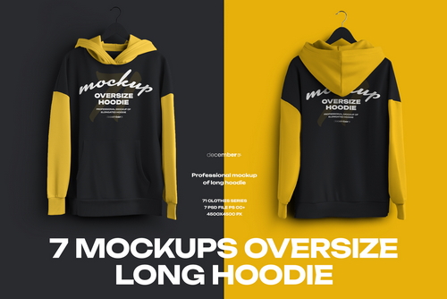 7 Mockups Oversize Long Hoodies