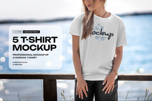 5 Mockups T-Shirt on a Girl in the Outdoor