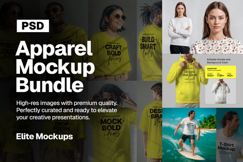 Premium Apparel Mockup Bundle – Hoodies, T-Shirts, Sweatshirts & Beanies (High-End PSD Pack)
