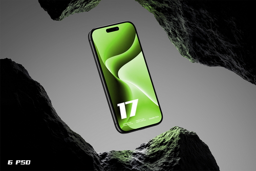 Dark Theme iPhone 17 Pro Mockup on Stone