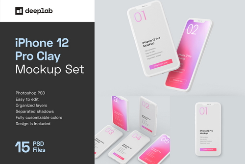 iPhone 12 Pro Clay Mockup Set