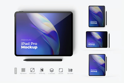 3d render layer oriented ipad device mockup