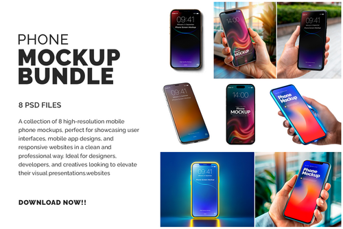 Phone Mockup Bundle - 8 PSD files